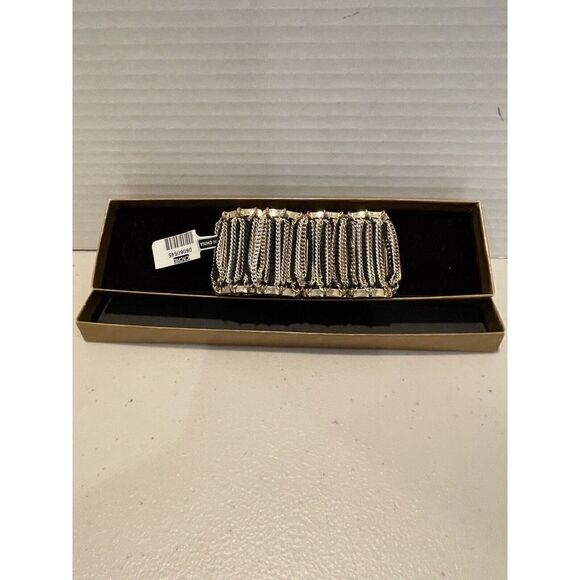 Cache Elastic Stretch Bracelet Black, Gold & Silvertone - Picture 1 of 8